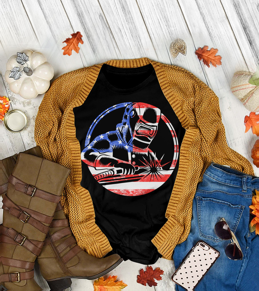 American Flag Welding USA Worker Welder T-Shirt