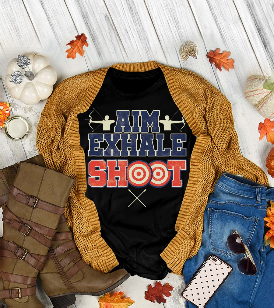 Aim Exhale Shoot Bow and Arrow Archery Target T-Shirt