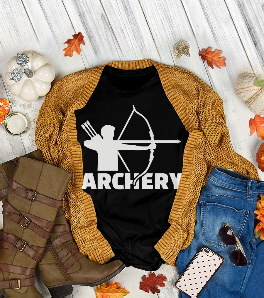 Archery Archer Silhouette Drawing Bow and Arrows T-Shirt