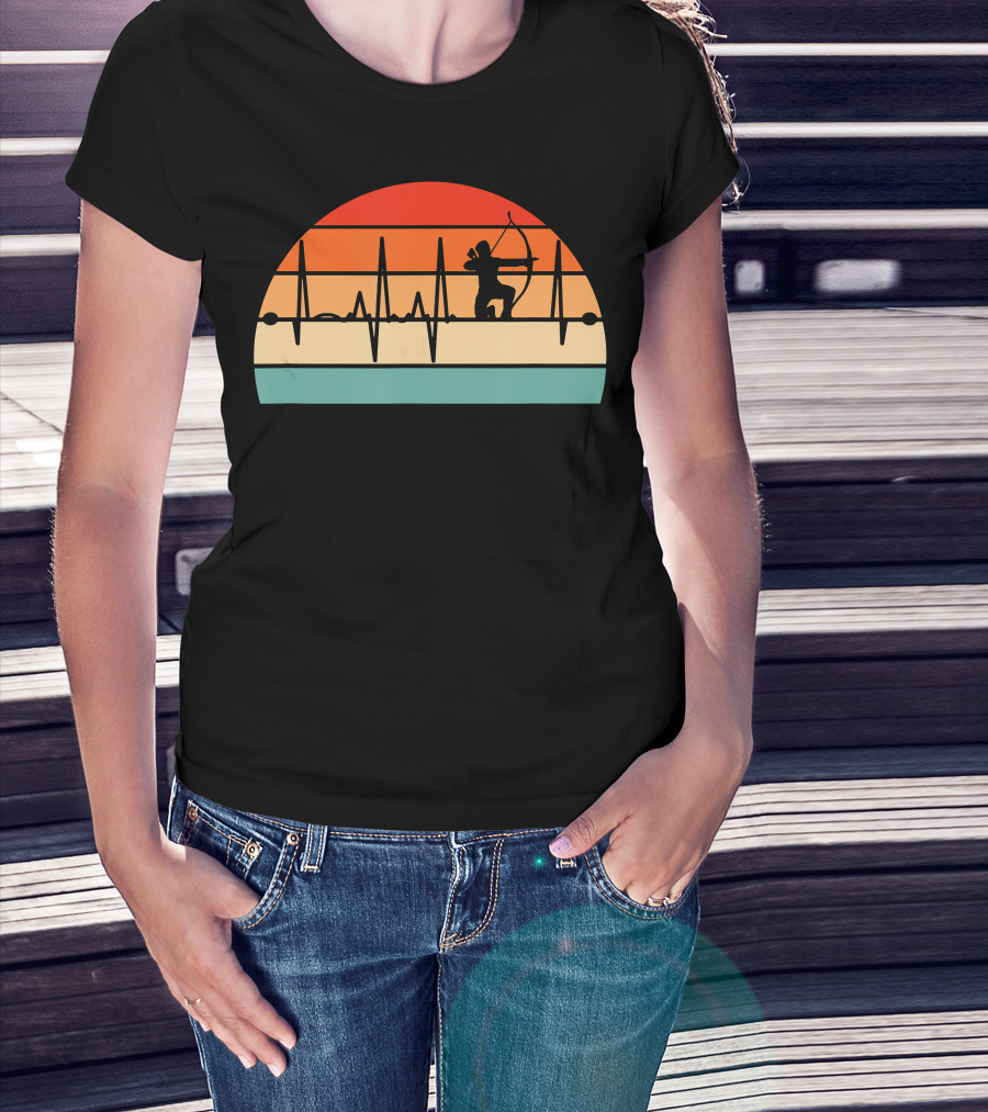 Archery Heartbeat Sunset Kneeling Archer T-Shirt
