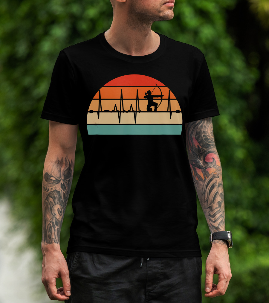 Archery Heartbeat Sunset Kneeling Archer T-Shirt
