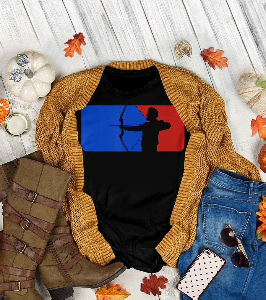 Archery Fans Lovers Bow Arrow Silhouette Red Blue T-Shirt