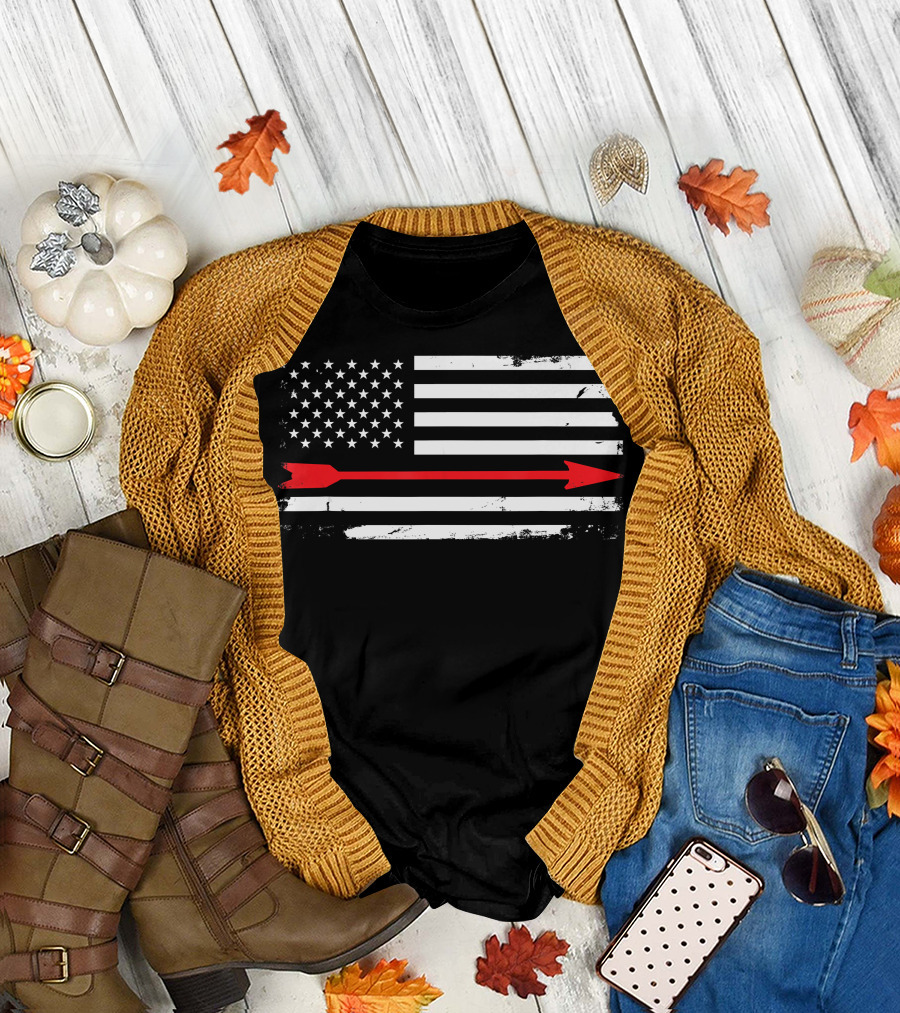 Vintage American Flag with Red Arrow Archery T-Shirt