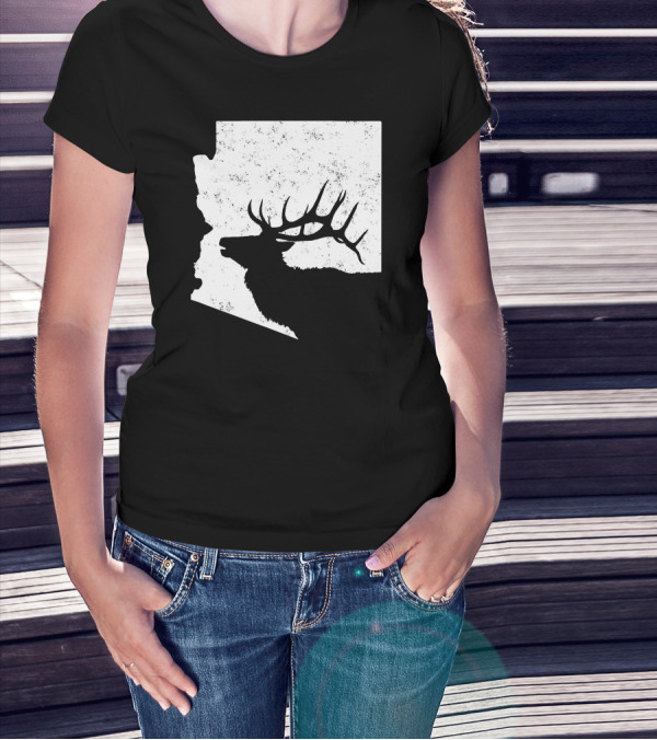 Arizona Elk Silhouette In Bull Hunting Motif T-Shirt