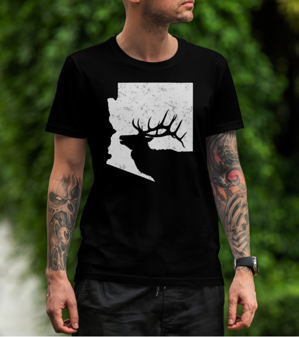 Arizona Elk Silhouette In Bull Hunting Motif T-Shirt