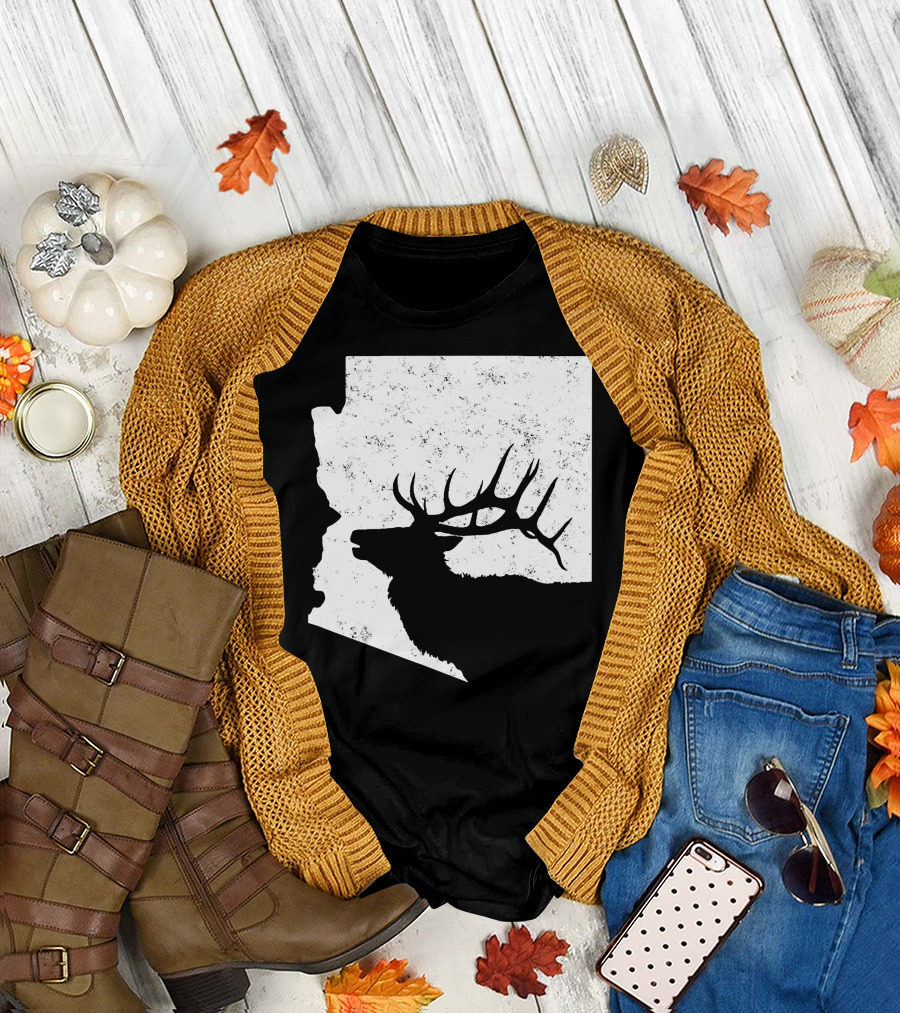 Arizona Elk Silhouette in Bull Hunting Motif T-Shirt