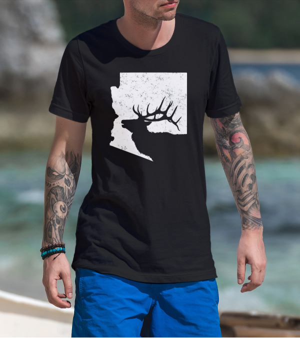 Arizona Elk Silhouette In Bull Hunting Motif T-Shirt