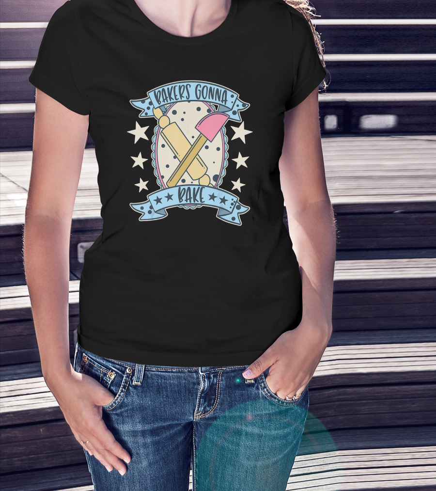 Bakers Gonna Bake Cute Vintage Rolling Pin And Spatula Star T-Shirt