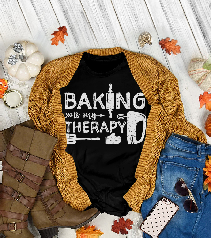 Baking Is My Therapy Rolling Pin Mixer Spatula Oven Mitt T-Shirt