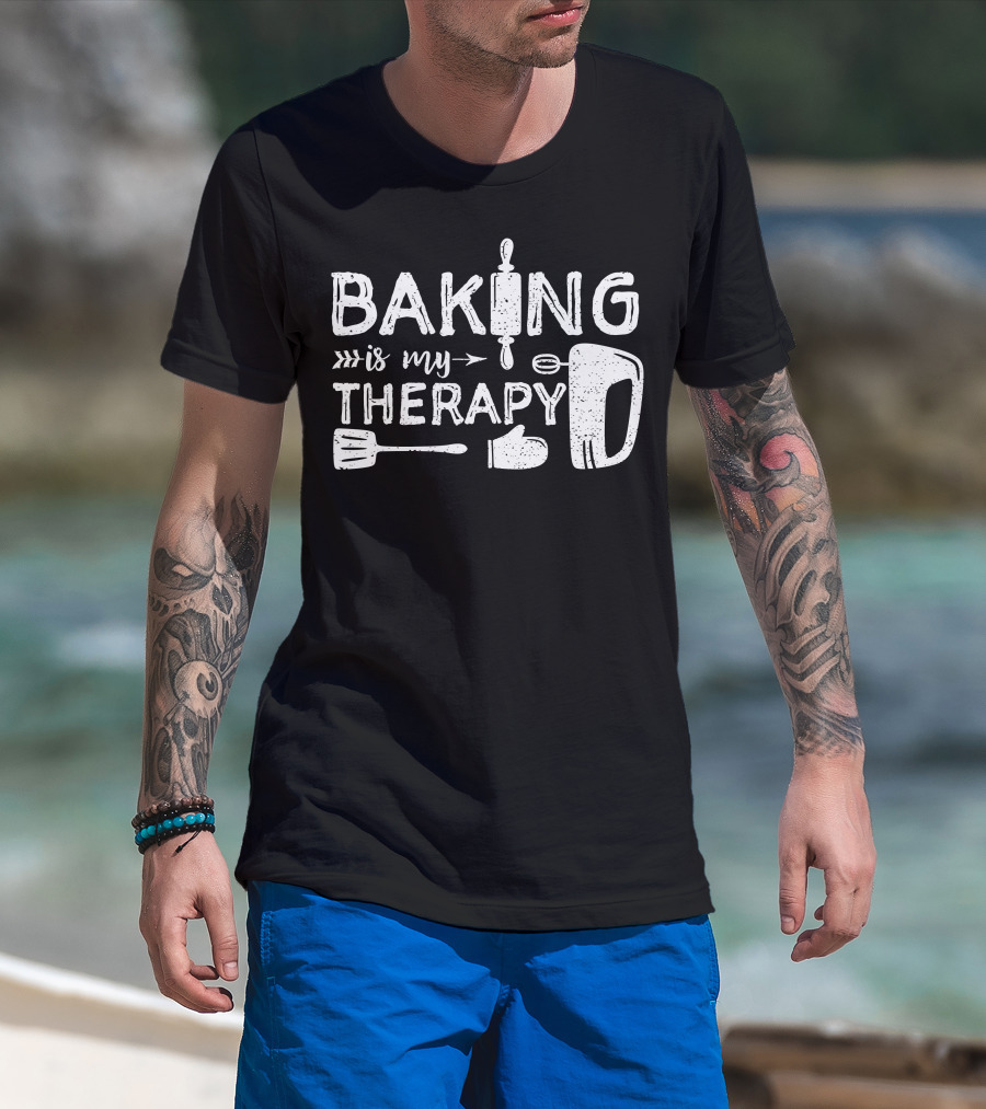 Baking Is My Therapy Rolling Pin Mixer Spatula Oven Mitt T-Shirt