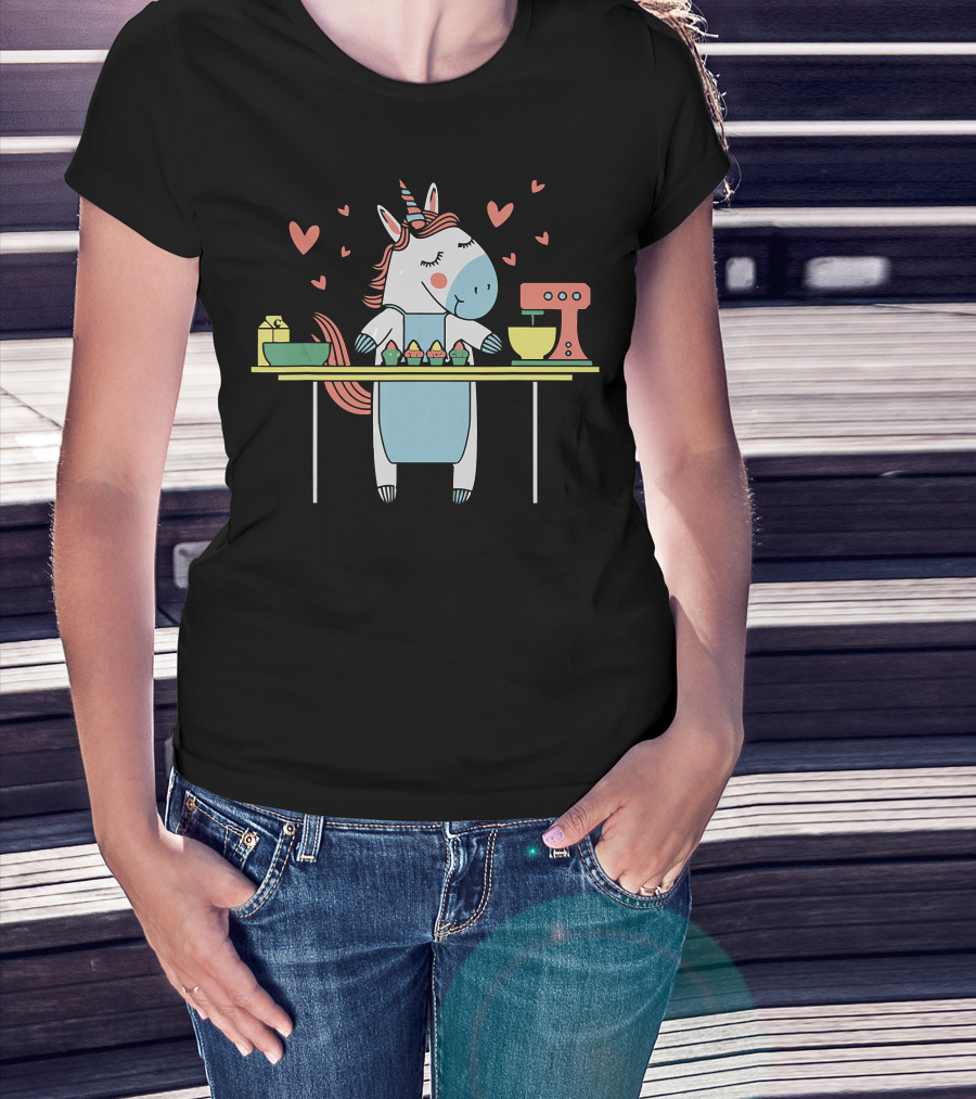 Baking Unicorn Cupcakes With Hearts And Mixer T-Shirt