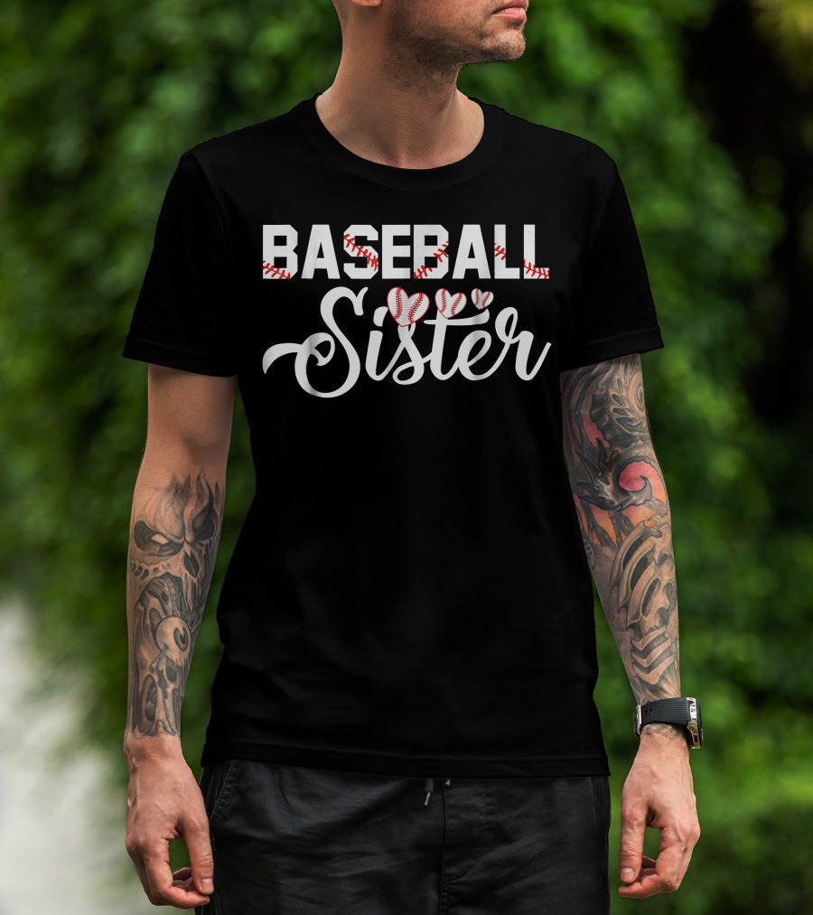 Baseball Sister With Heart Baseball Stitching Elements T-Shirt