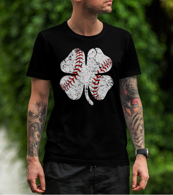 Baseball St Patricks Day Clover Stitching T-Shirt