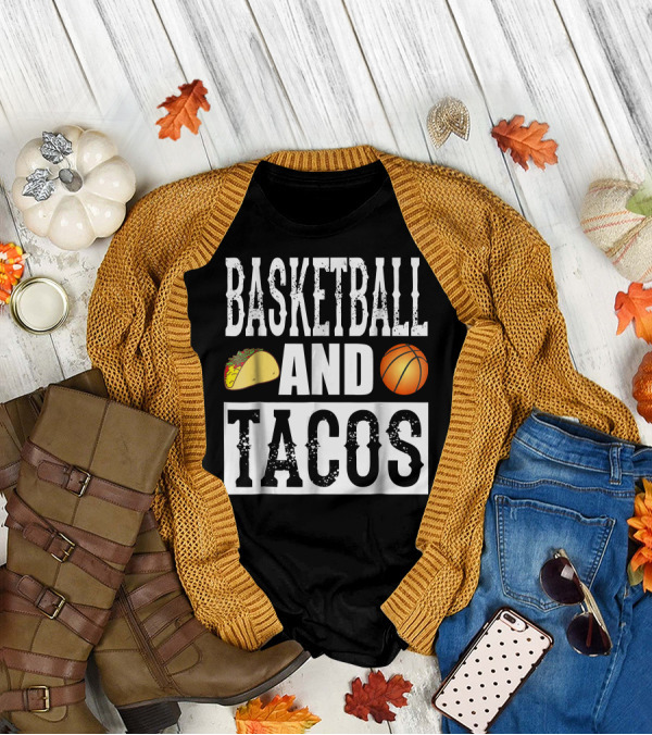Basketball And Tacos Funny Taco With Taco And Basketball Icons T-Shirt