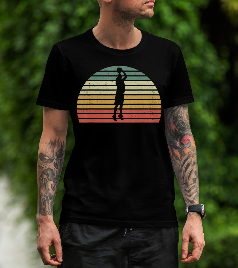 Retro Sunset Basketball Jumpshot 3 Pointer T-Shirt