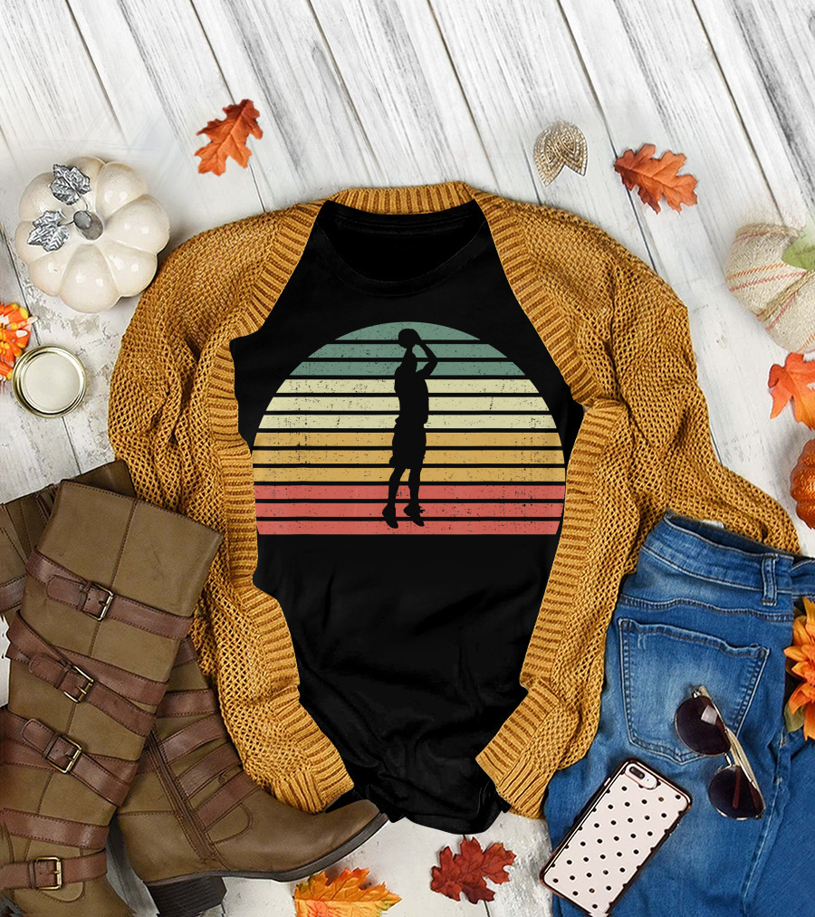 Retro Sunset Basketball Jumpshot 3 Pointer T-Shirt