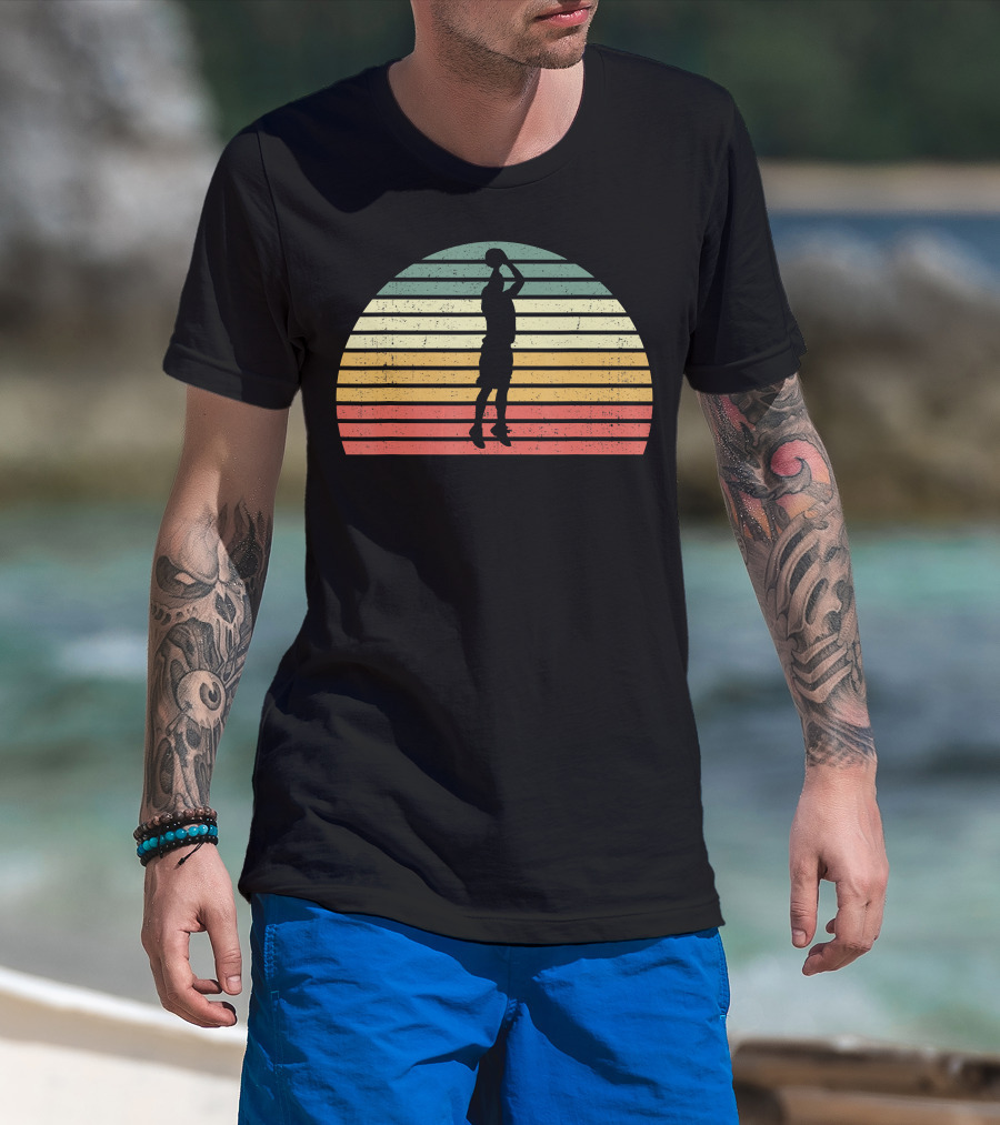 Retro Sunset Basketball Jumpshot 3 Pointer T-Shirt