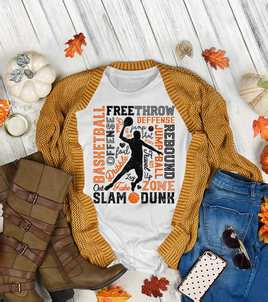 Basketball Free Throw Offense Defense Dribble Slam Dunk Jump Ball Rebound Zone Fake T-Shirt