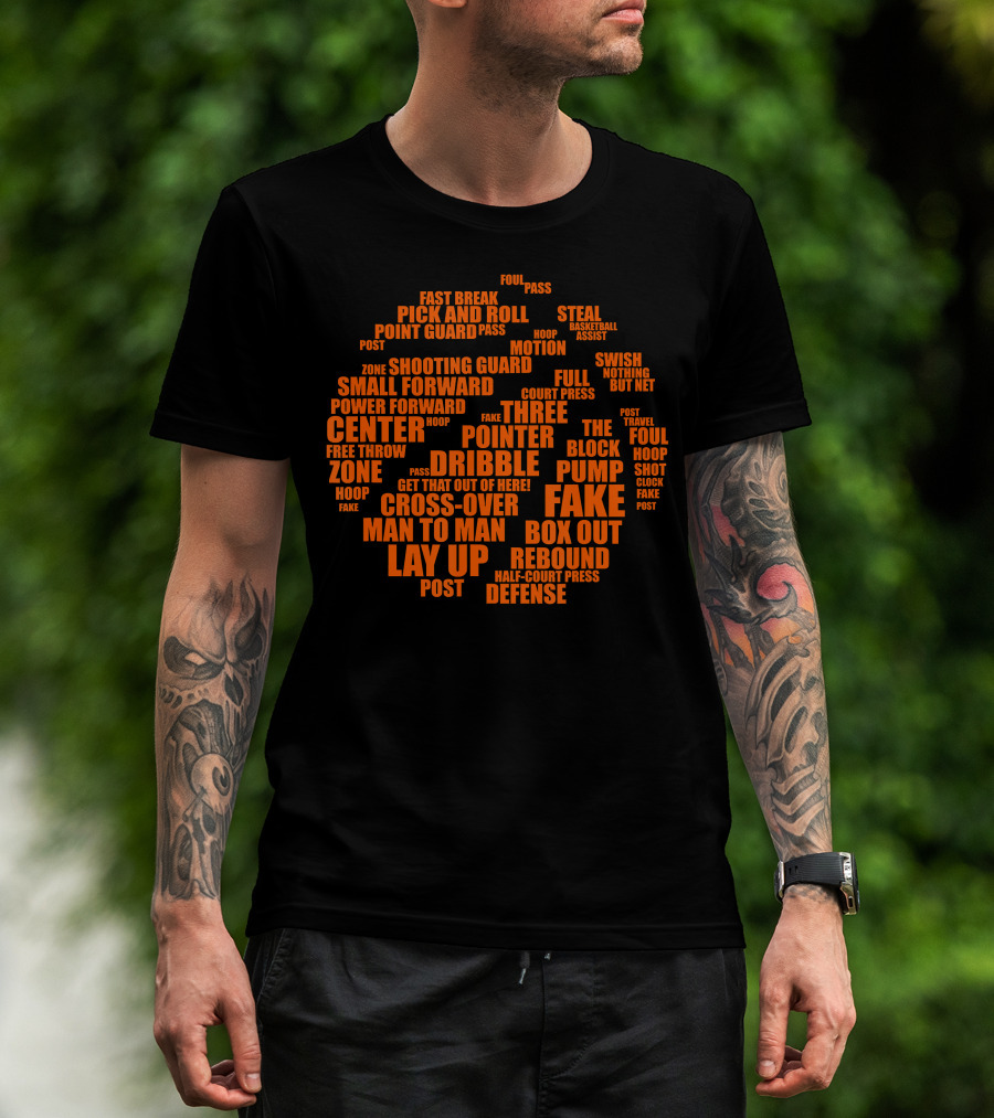 Basketball Terms Motivational Word Cloud Lay Up Dribble Fake Defense Center Three Pointer T-Shirt