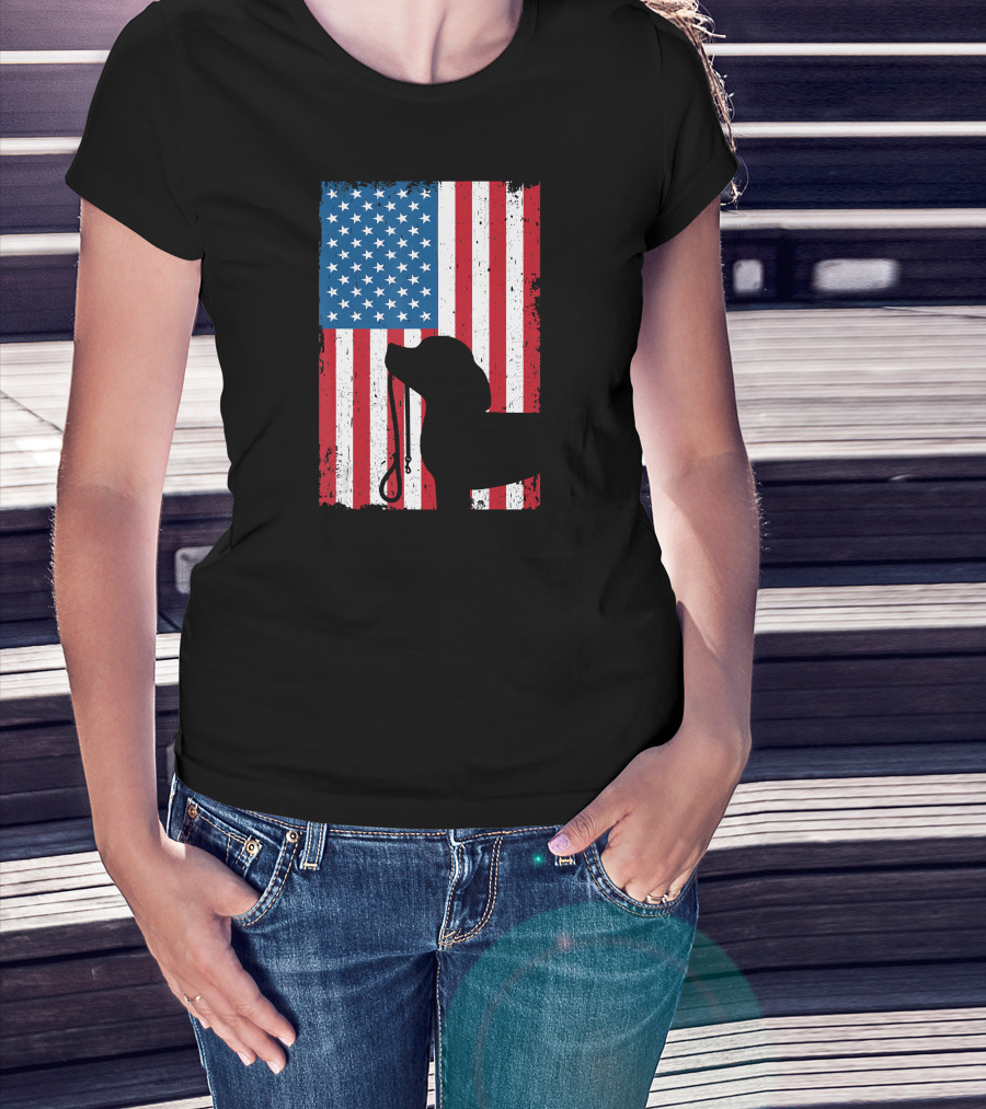 Beagle Silhouette American Flag Patriotic T-Shirt