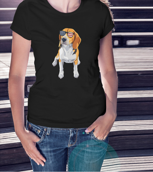 Beagle Wearing American Flag Sunglasses Patriotic T-Shirt