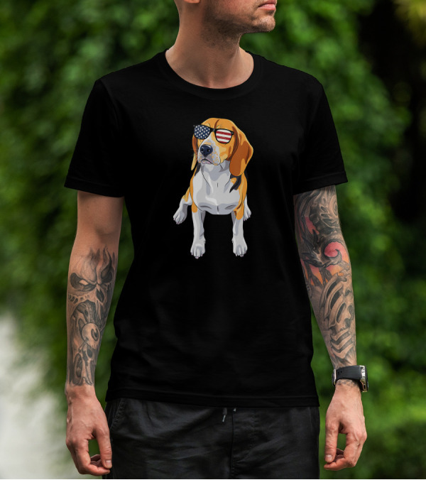 Beagle Wearing American Flag Sunglasses Patriotic T-Shirt
