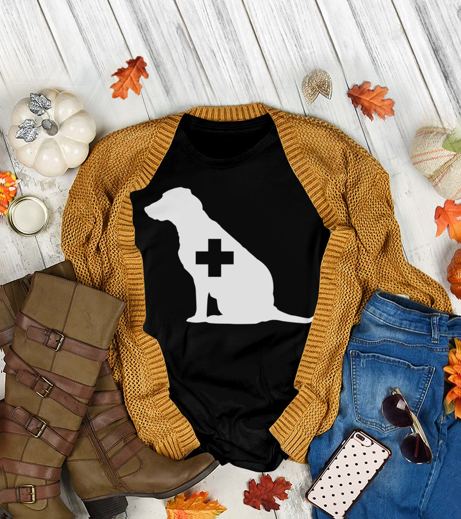 Support Dog Silhouette with Medical Cross T-Shirt