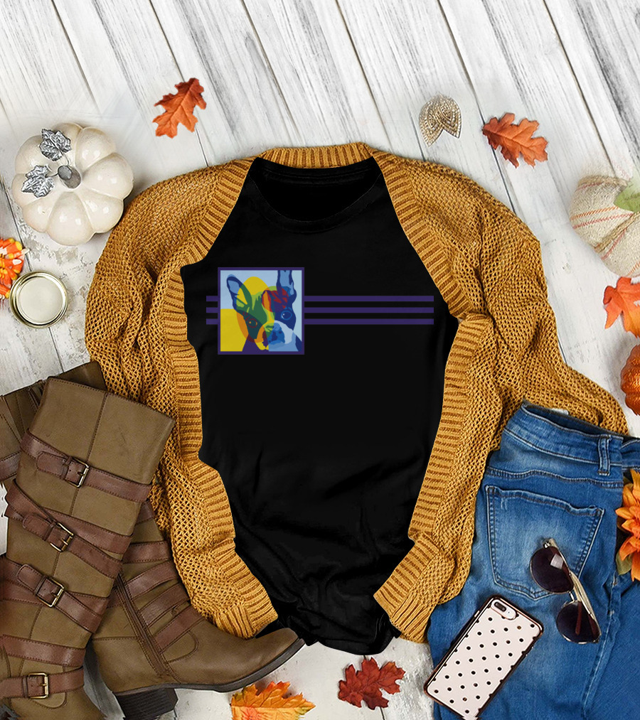 Boston Terrier Colorful Pop Art Blue and Yellow Accents T-Shirt