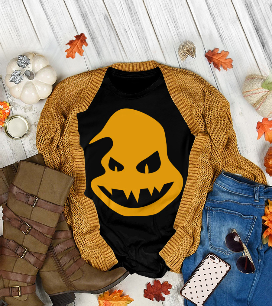 Halloween Ghost Pumpkin Scary Face Smiling with Teeth T-Shirt