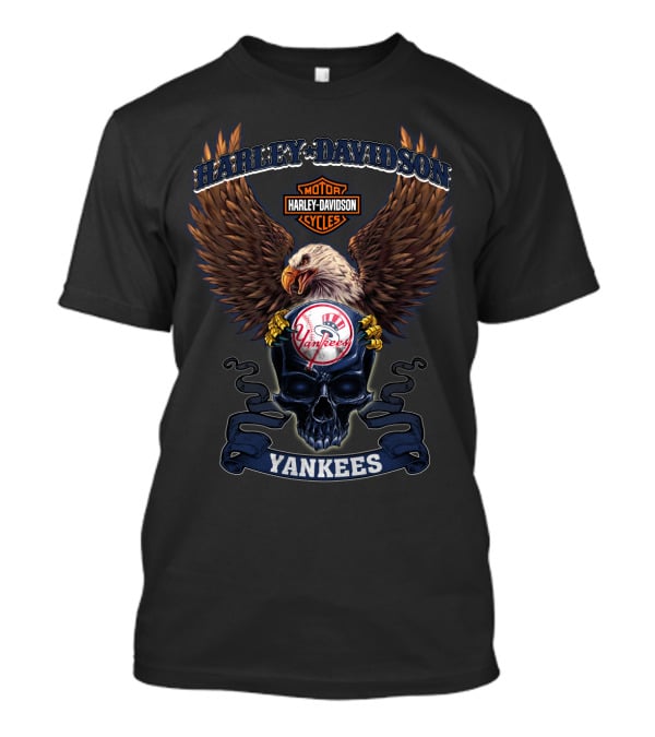 Harley Davidson Motor Cycles Yankees Eagle Badge T-Shirt