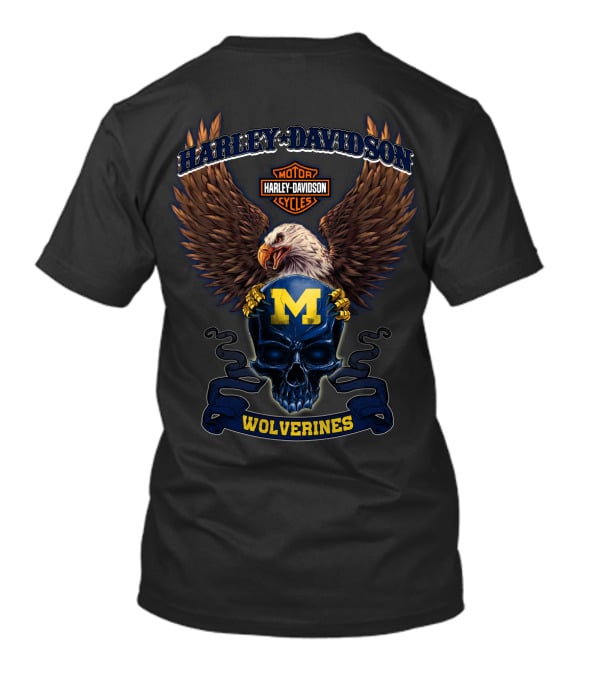 Harley Davidson Motor Cycles Wolverine Michigan M Logo Eagle Skull T-Shirt