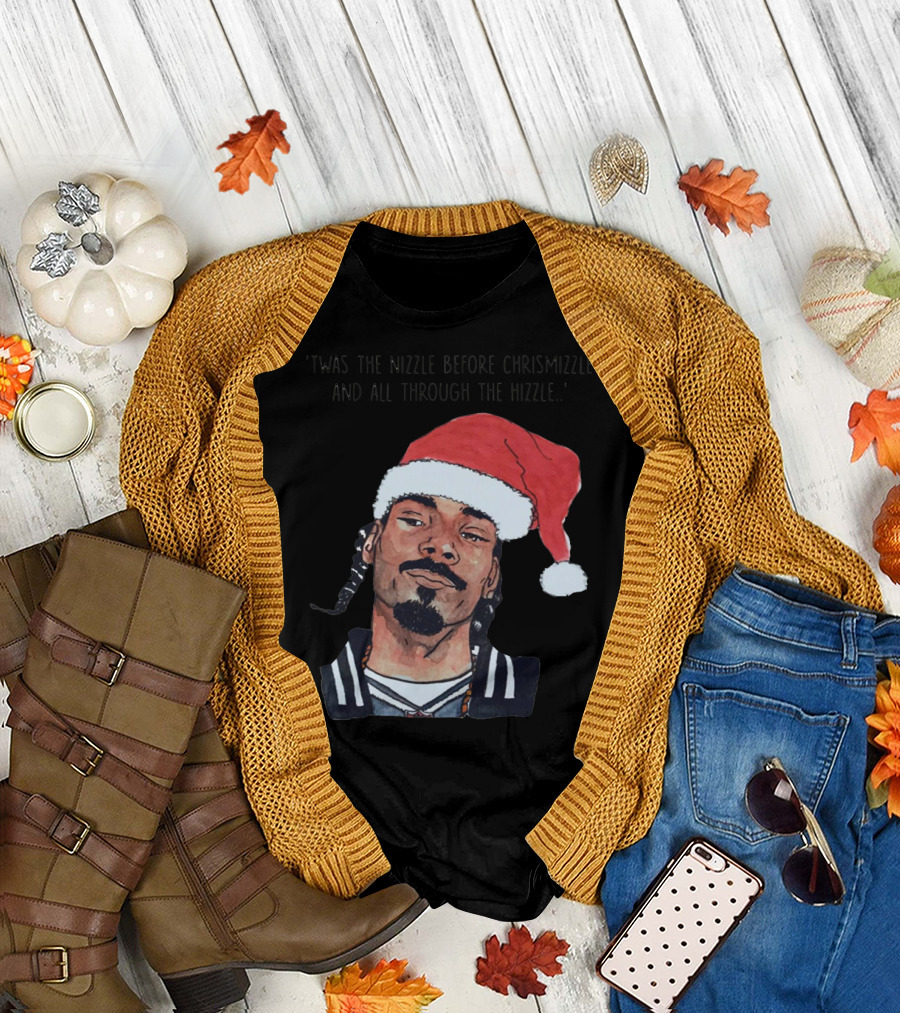 'Twas the Nizzle Before Chrismizzle and All Through the Hizzle Santa Hat Christmas Rapper T-Shirt