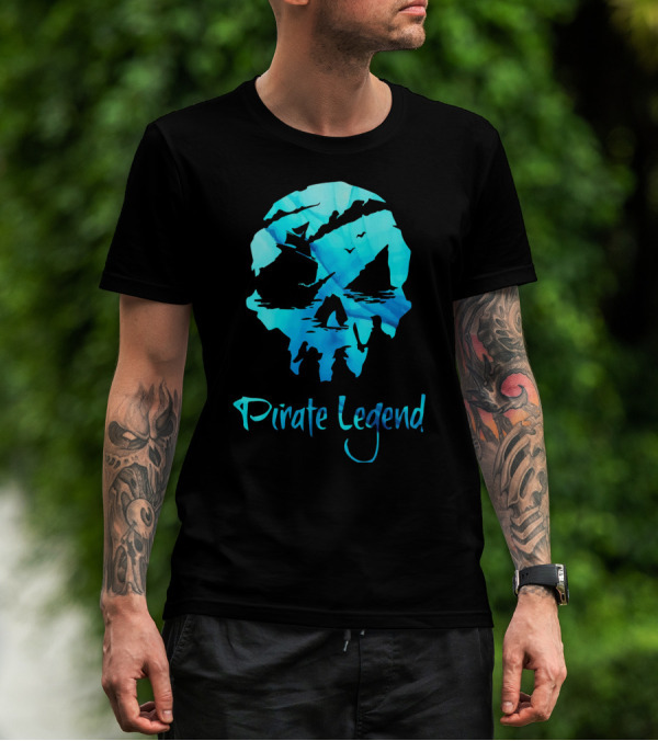 Pirate Legend Skull With Blue Ocean T-Shirt