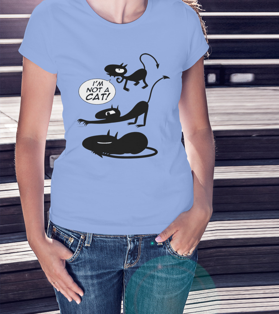 I'm Not A Cat Black Cartoon Creatures With Tails And Horns T-Shirt