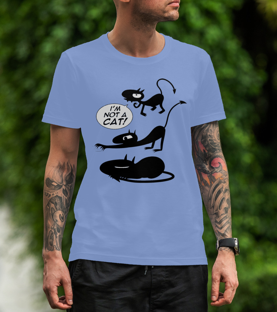 I'm Not A Cat Black Cartoon Creatures With Tails And Horns T-Shirt