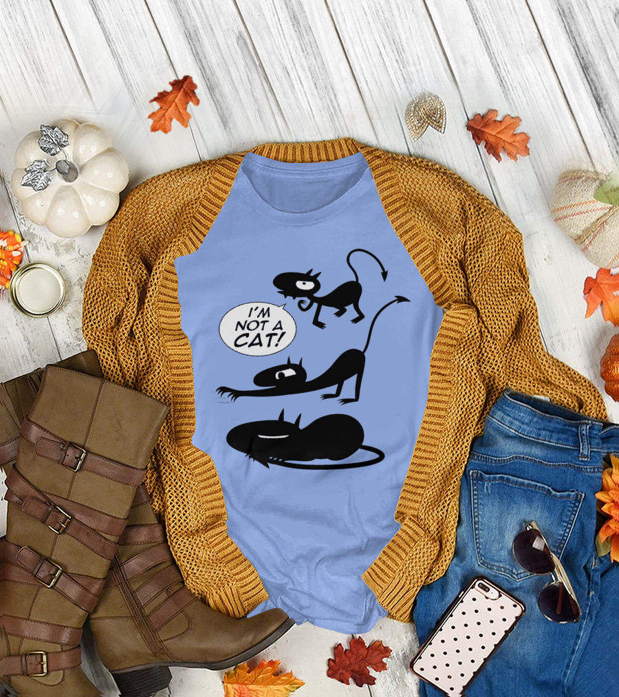 I'm Not a Cat Black Cartoon Creatures with Tails and Horns T-Shirt