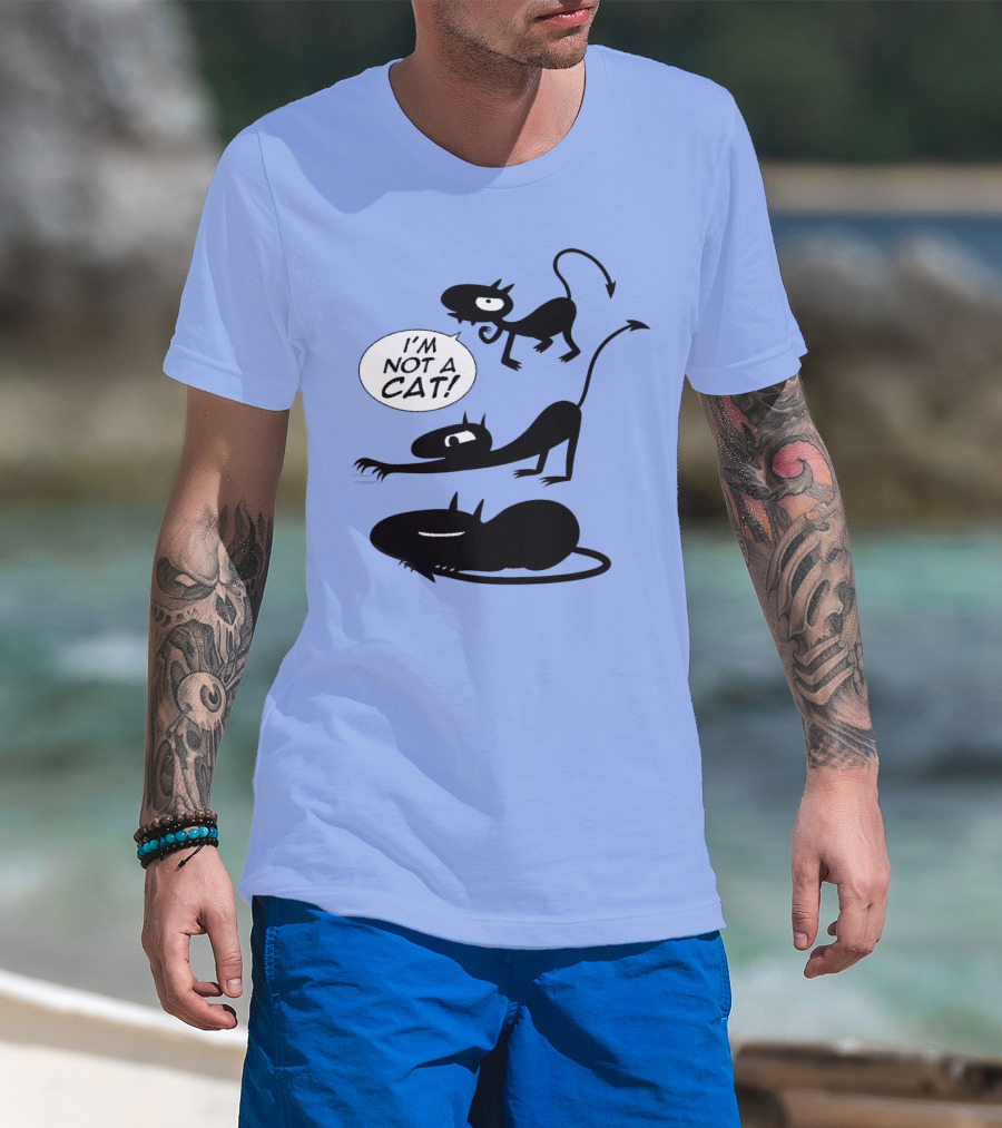 I'm Not A Cat Black Cartoon Creatures With Tails And Horns T-Shirt