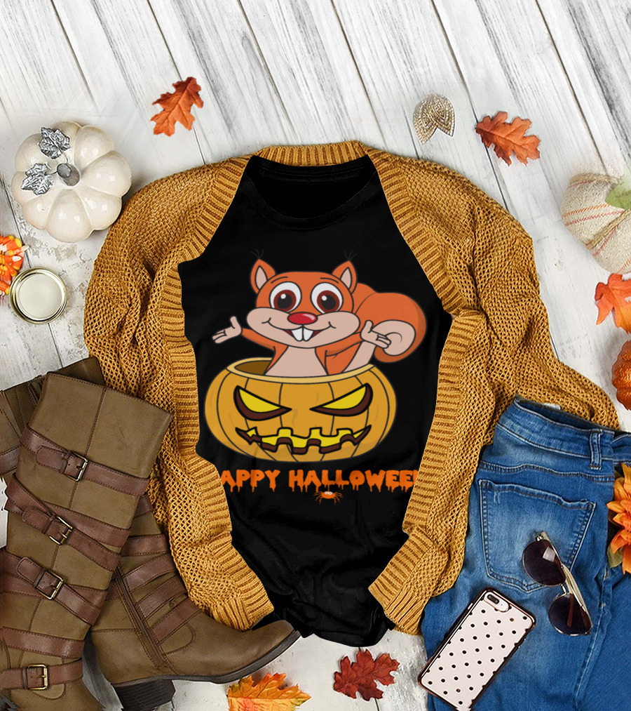 Happy Halloween Trick or Treat Squirrel Horror Pumpkin T-Shirt