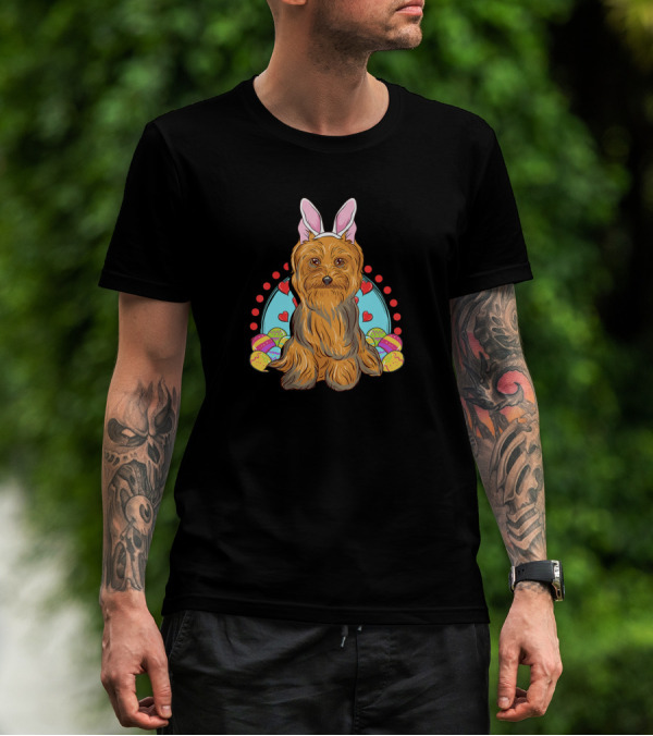 Yorkshire Terrier Yorkie With Easter Bunny Ears And Eggs T-Shirt