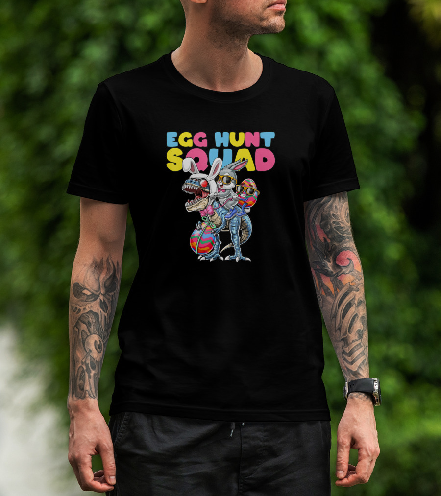 Egg Hunt Squad Easter Bunny Dinosaur With Rabbit Ears And Sunglasses T-Shirt