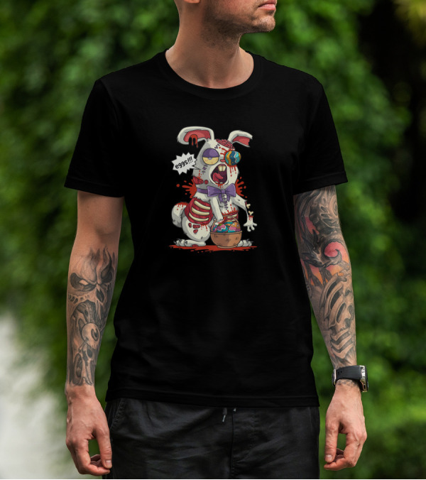 Kawaii Zombie Easter Bunny With Eggs Basket And Purple Bow In Colorful Easter Egg Hunt T-Shirt