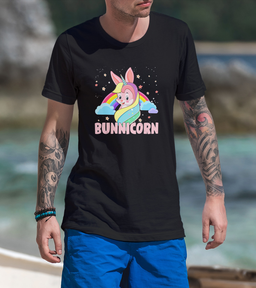 Funny Magical Bunnicorn Unicorn Easter Rainbow Clouds T-Shirt