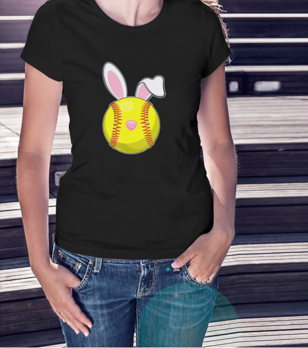 Softball Easter Bunny Rabbit Ears Sports Ball T-Shirt