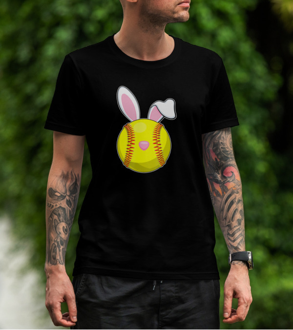 Softball Easter Bunny Rabbit Ears Sports Ball T-Shirt