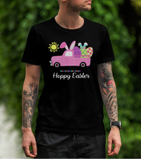 Hoppy Easter Spring Bunny Truck Eggs Sun T-Shirt