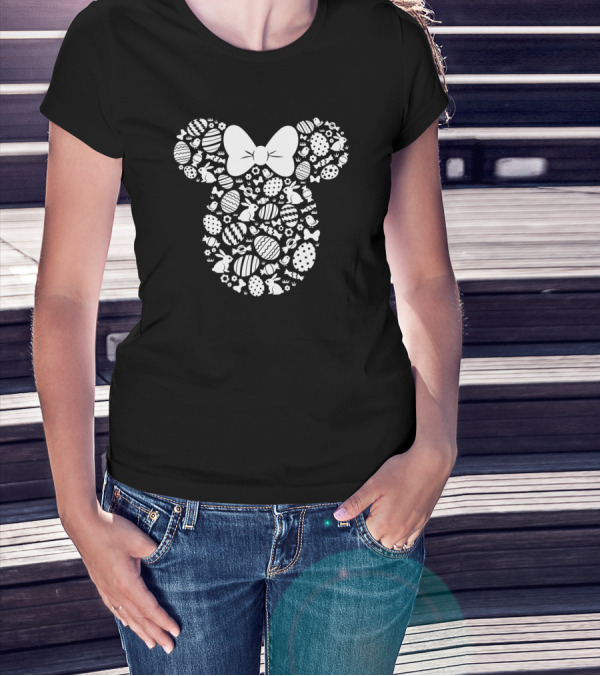 Disney Minnie Mouse Easter Icon Pattern With White Bunnies And Eggs T-Shirt