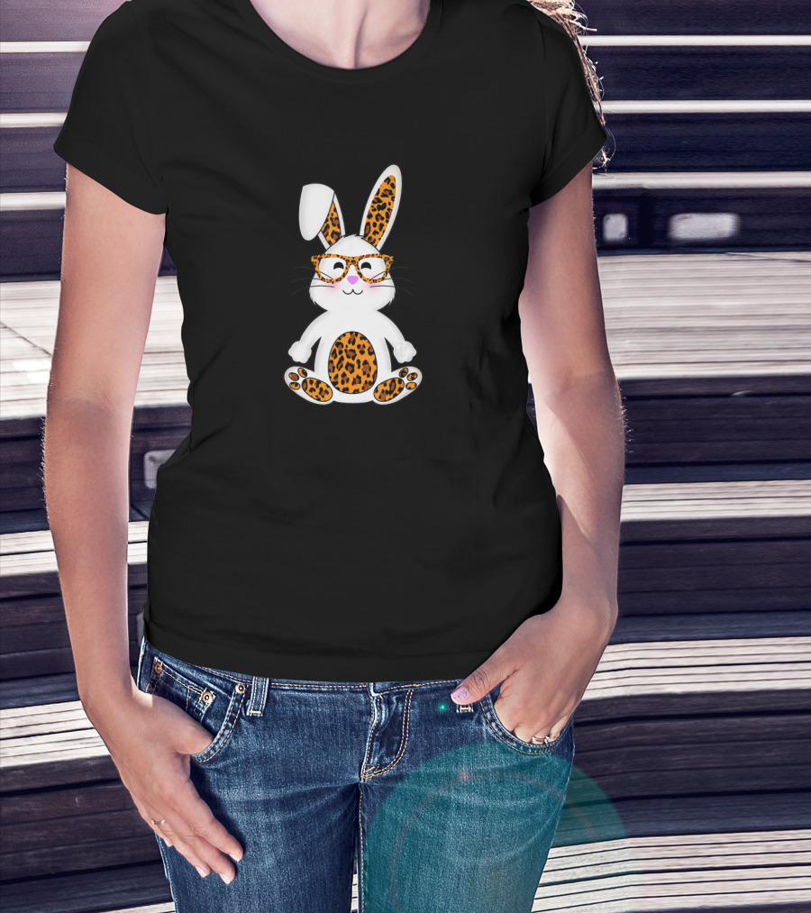 Rabbit Bunny With Leopard Sunglasses Easter T-Shirt