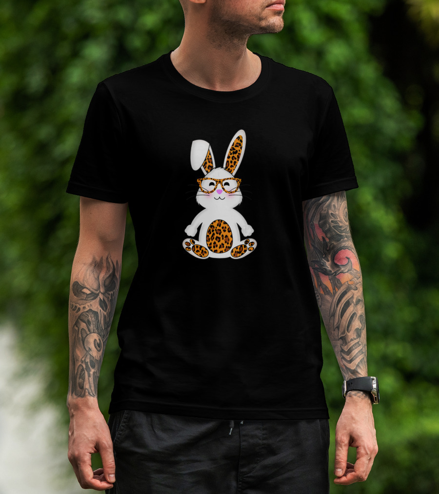 Rabbit Bunny With Leopard Sunglasses Easter T-Shirt