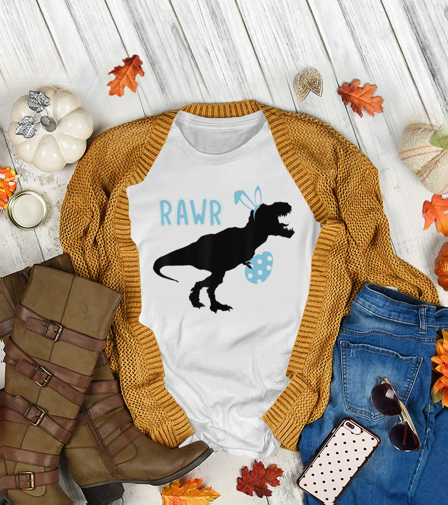 RAWR Dinosaur Rex Bunny Ears with Easter Egg T-Shirt
