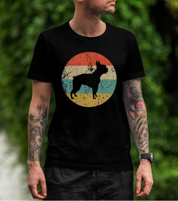 Boston Terrier Retro Vintage Dog Silhouette Sunset T-Shirt